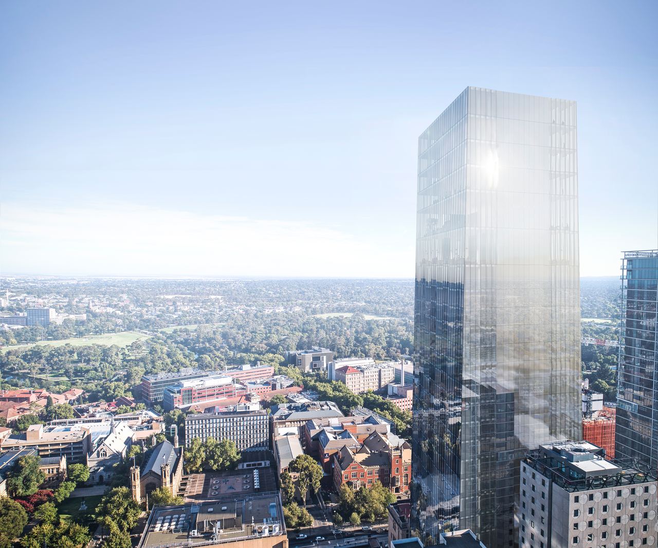 The Westin Adelaide (Keystone), 254 North Terrace — architectural render of the tower above the city and parklands