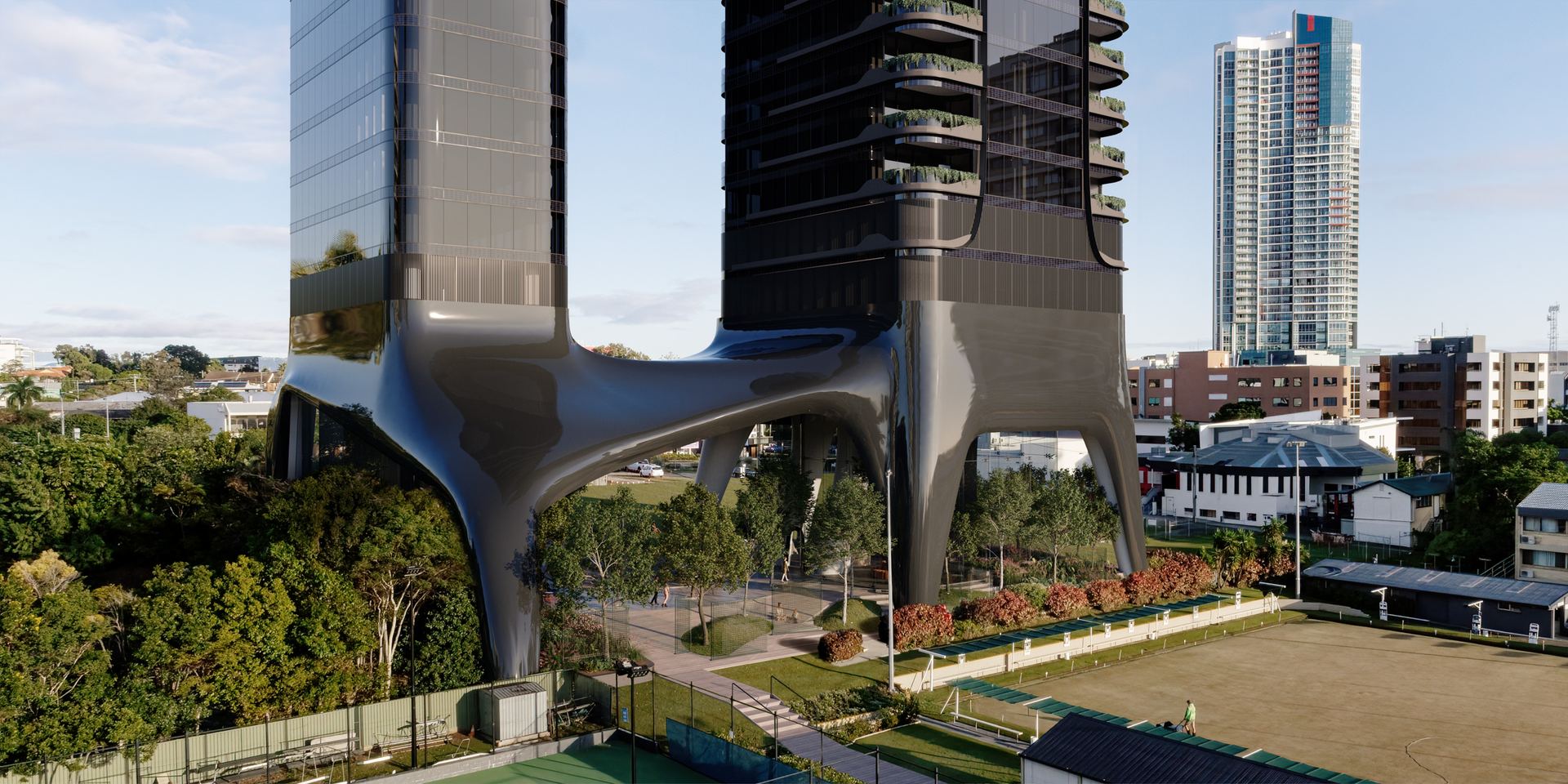 Park Lane, Southport — architectural render of the towers and sculptural podium canopy