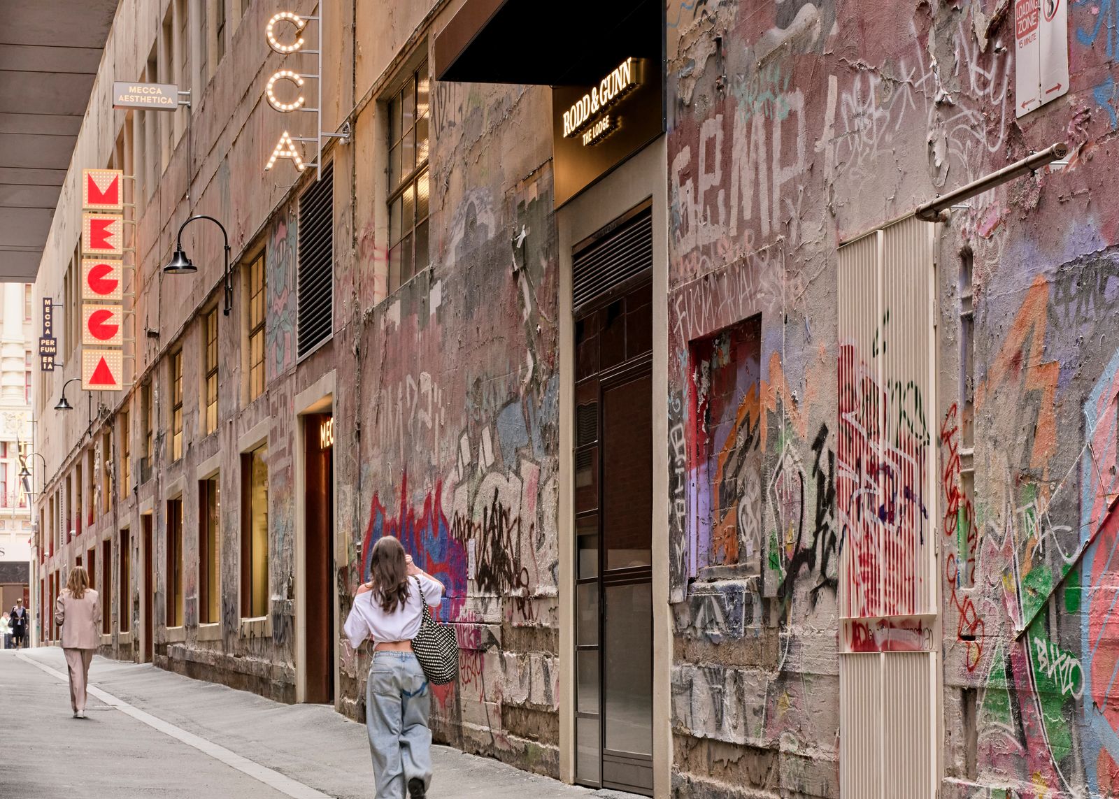 299 Bourke Street — laneway frontage with MECCA signage