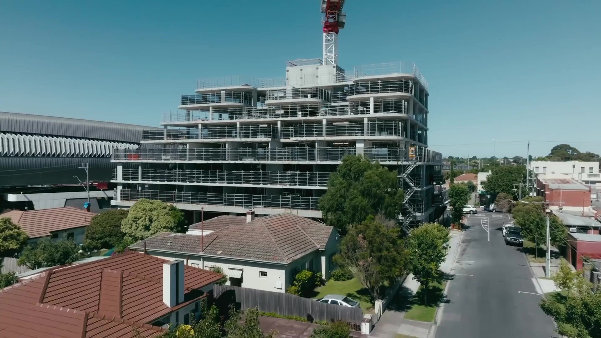 Rosella, Murrumbeena — structure and crane during construction